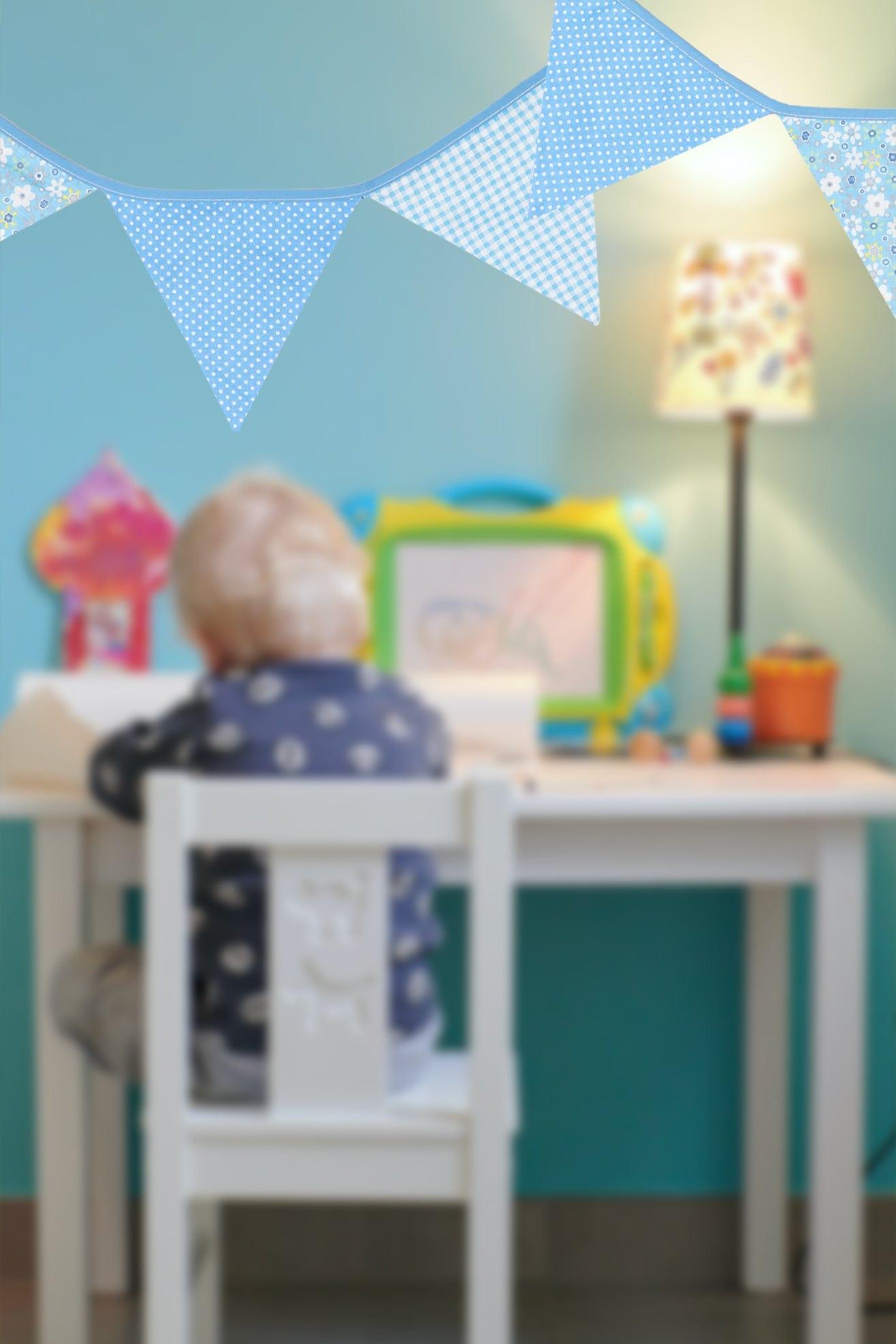 Blue and White Patterned Cloth Bunting - G Decor