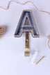 Blue ceramic letter hook A with a gold rim