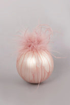 Blush Pink Glass Christmas Bauble with Soft Feather Trim — close-up view, G Decor