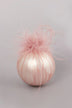 Blush Pink Glass Christmas Bauble with Soft Feather Trim — close-up view, G Decor