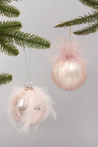Blush Pink Glass Christmas Bauble with Soft Feather Trim — G Decor