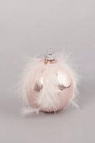 Blush Pink Glass Christmas Bauble with Soft Feather Trim — alternate view, G Decor