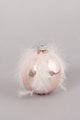 Blush Pink Glass Christmas Tree Bauble with Soft Feather Trim Glamorous Hanging Ornament - G Decor