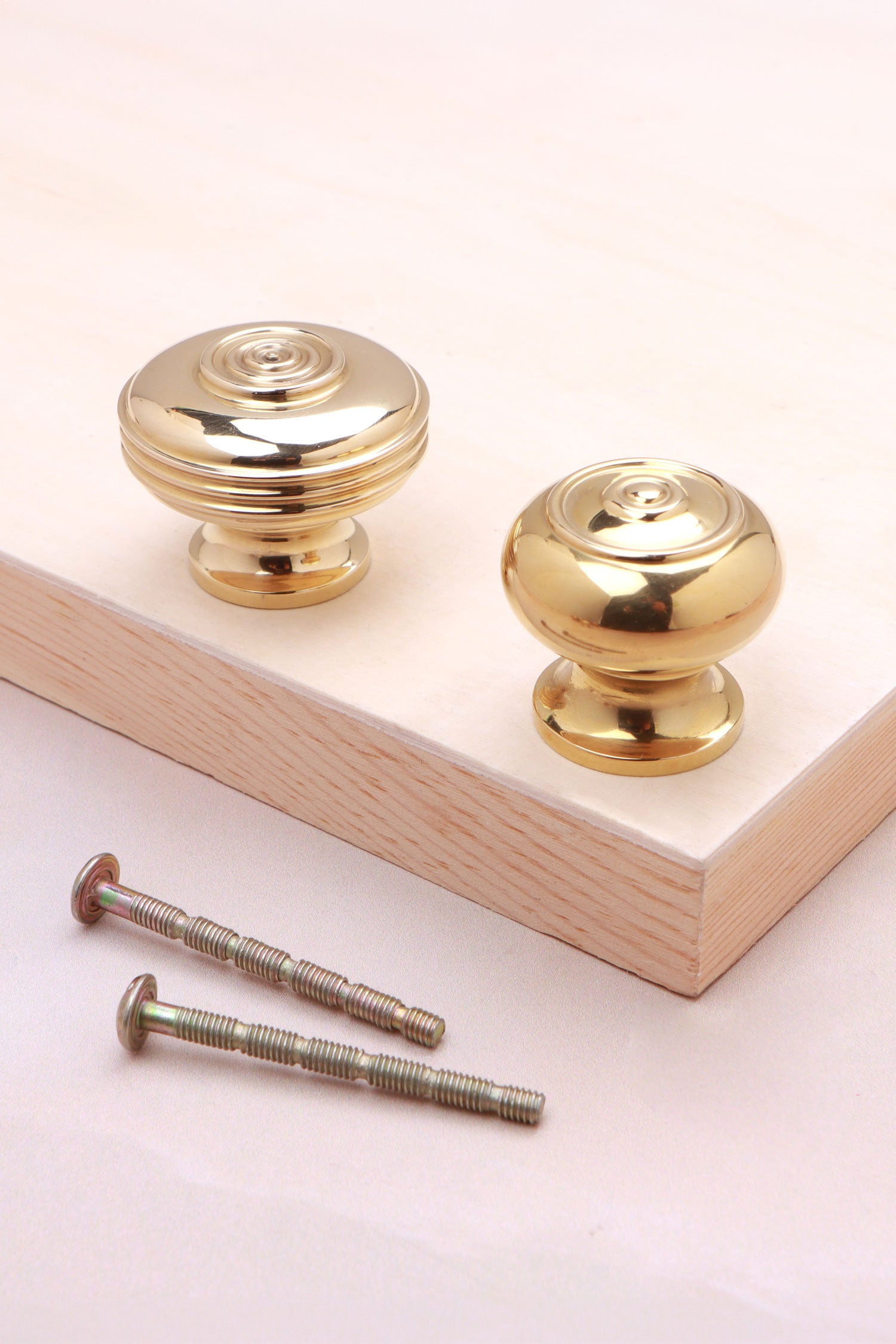 Bloxwich cabinet knob in polished brass, 32mm and 38mm, with solid brass fixing bolts