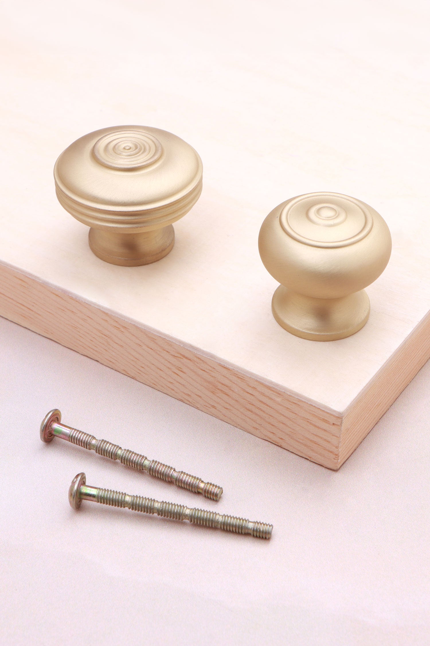 Bloxwich cabinet knob in satin brass, 32mm and 38mm, with solid brass fixing bolts