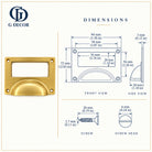 Size drawing: brass card frame cup pull