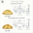 Size drawings: fluted and slim crescent cup pulls