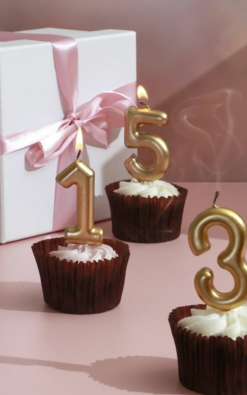 Brass Gold Number Birthday Cake Candles 0 to 9