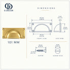 Size drawing: brass rounded plate cup pull