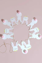 Bunny Bunting with White Rabbit Faces and Silhouettes with Pom Pom Tails - G Decor
