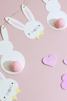 Bunny Bunting with White Rabbit Faces and Silhouettes with Pom Pom Tails - G Decor