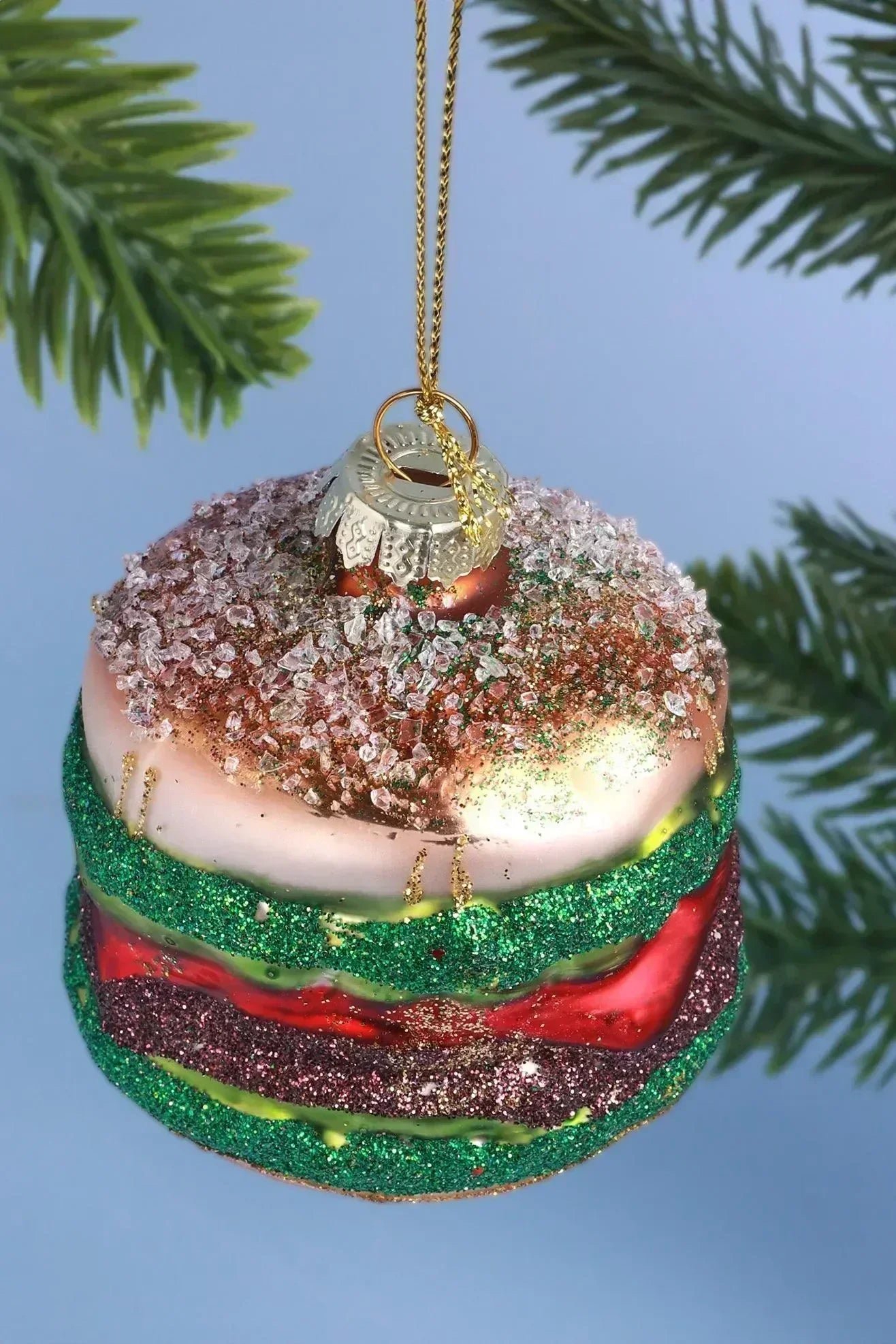 Hand-Painted Burger Feast Glass Christmas Bauble — alternate view, G Decor