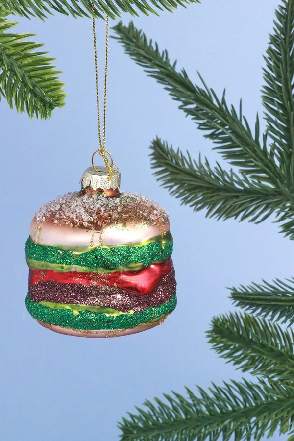 Hand-Painted Burger Feast Glass Christmas Bauble