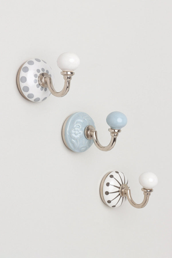 Cambridge Studio Patterned Ceramic Wall Hook with Chrome — Multipack
