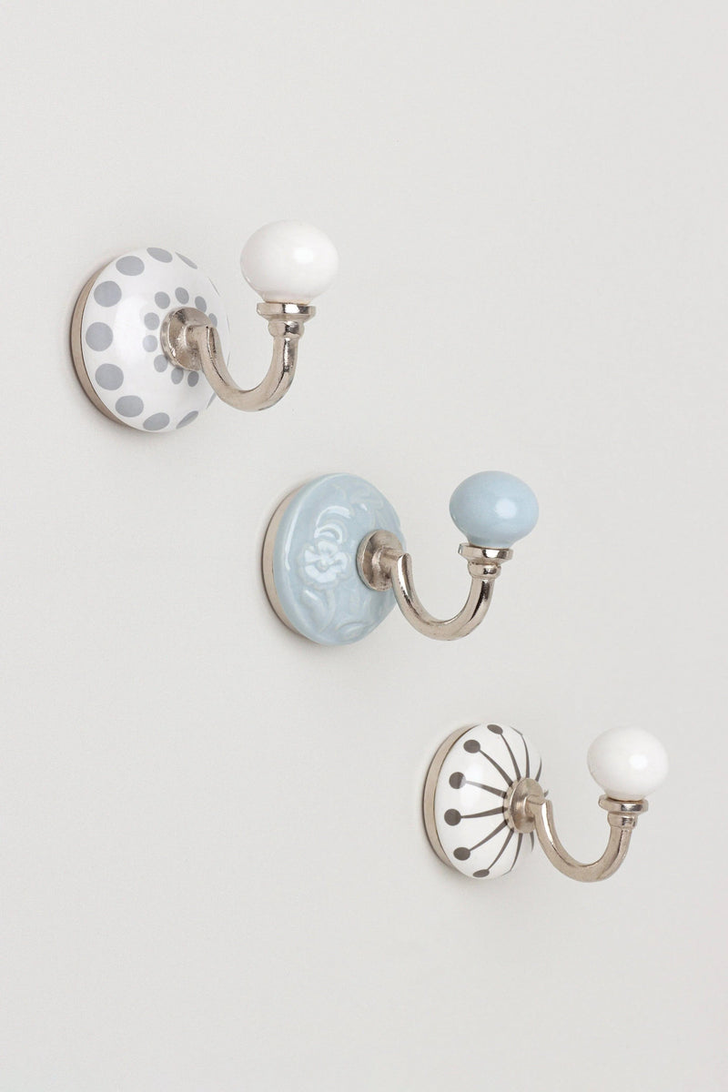 Cambridge Studio Patterned Ceramic Wall Hook with Chrome — Multipack