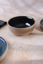 Canvara Handcrafted Stoneware Tableware Collection Contemporary Plates & Bowls in Teal and Natural Finish - G Decor