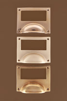 Card frame cup pull in polished, aged and satin brass, third view