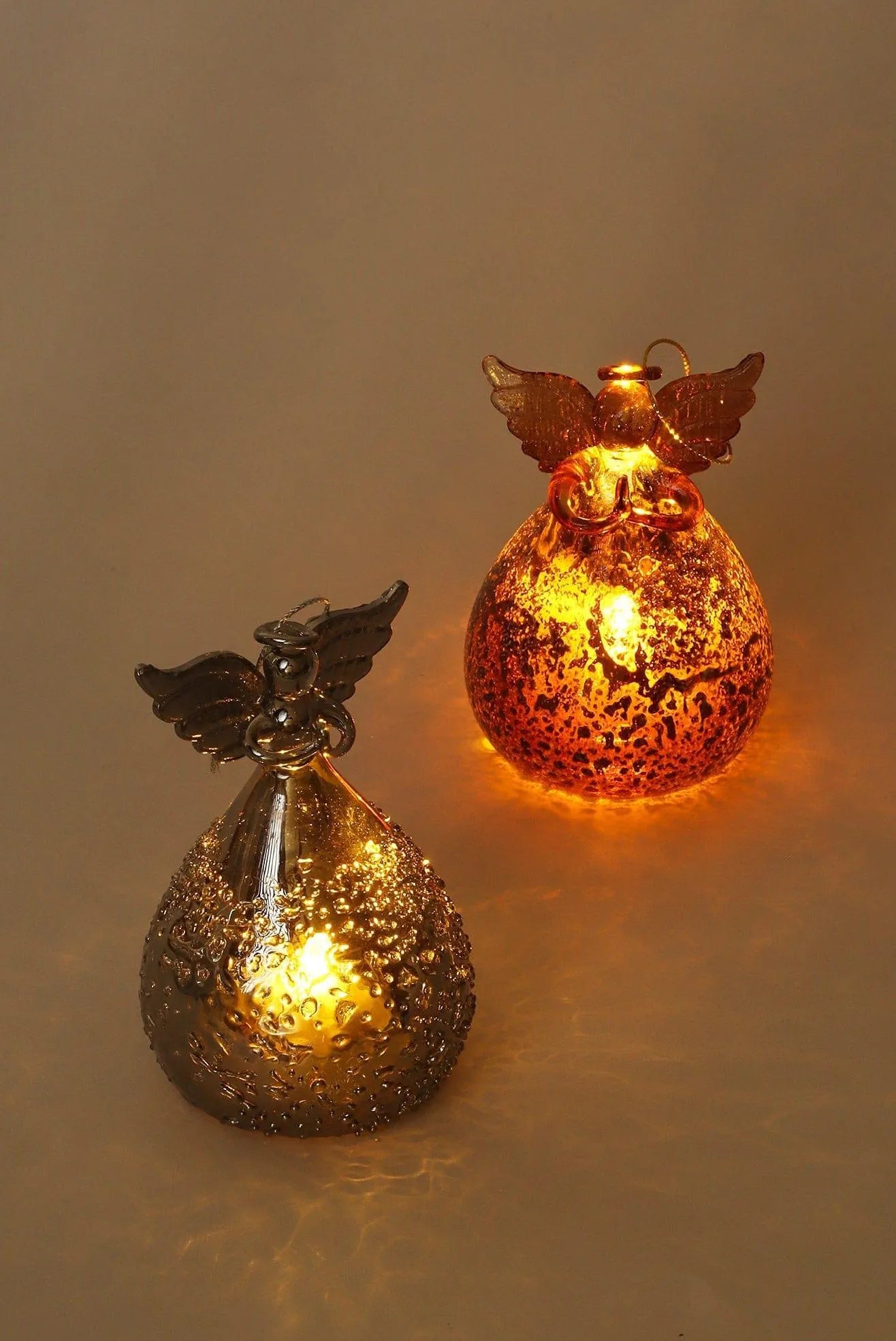 Celestia Glass Light-Up Angel Ornament in Golden Glow or Silver Sparkle — lifestyle view, G Decor