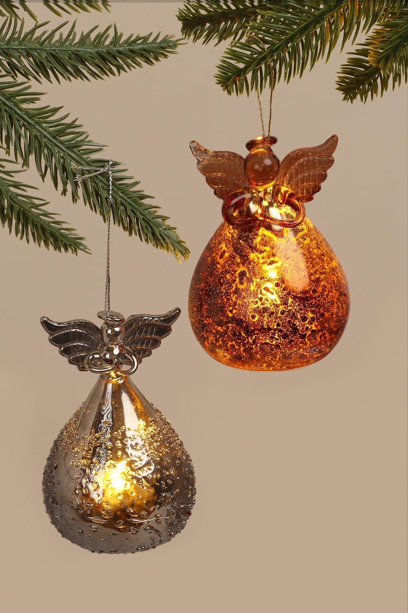 Celestia Glass Light-Up Angel Ornament Golden Glow & Silver Sparkle Designs - G Decor
