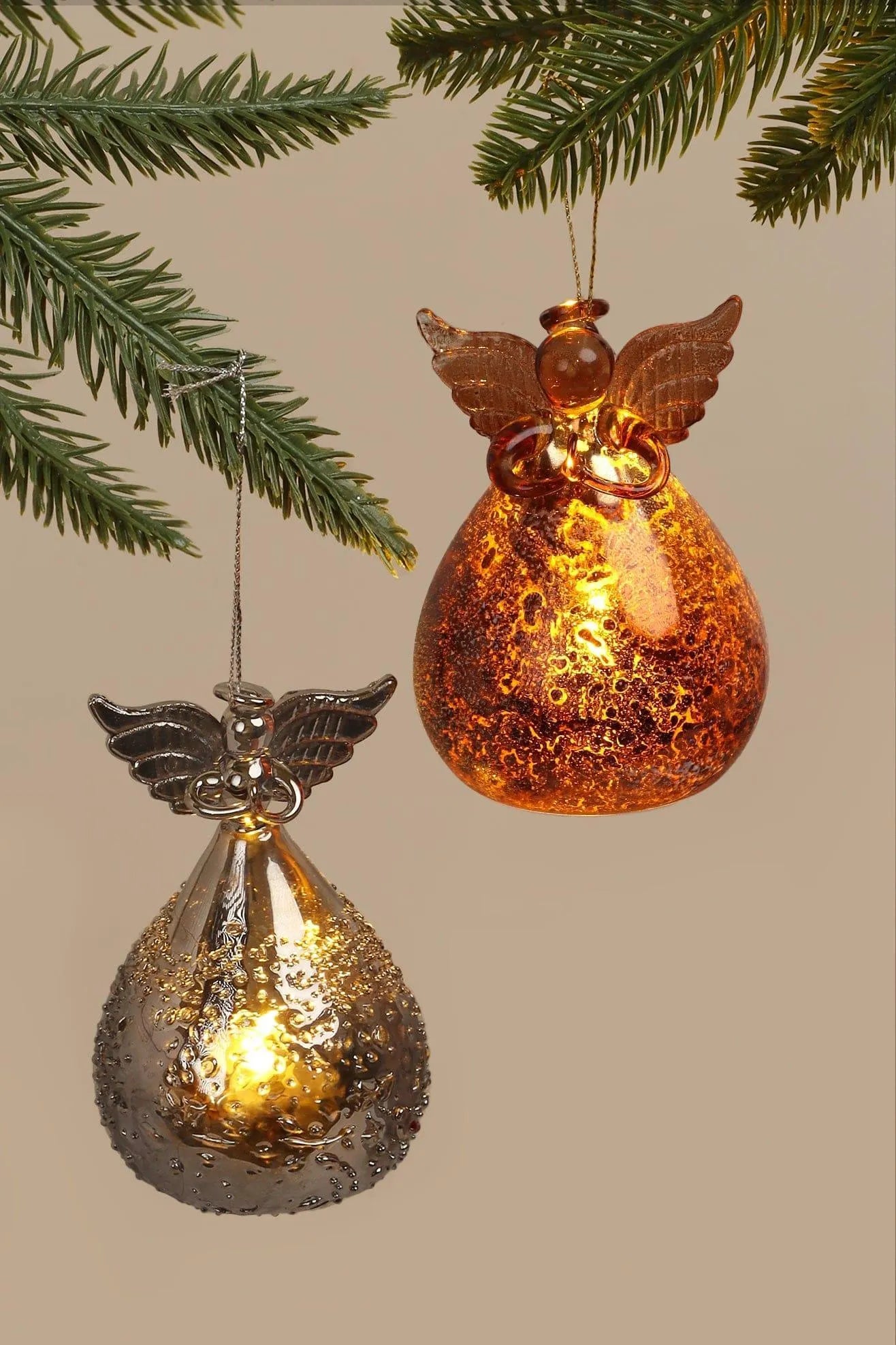 Décoration d'ange en verre brillant avec lumières