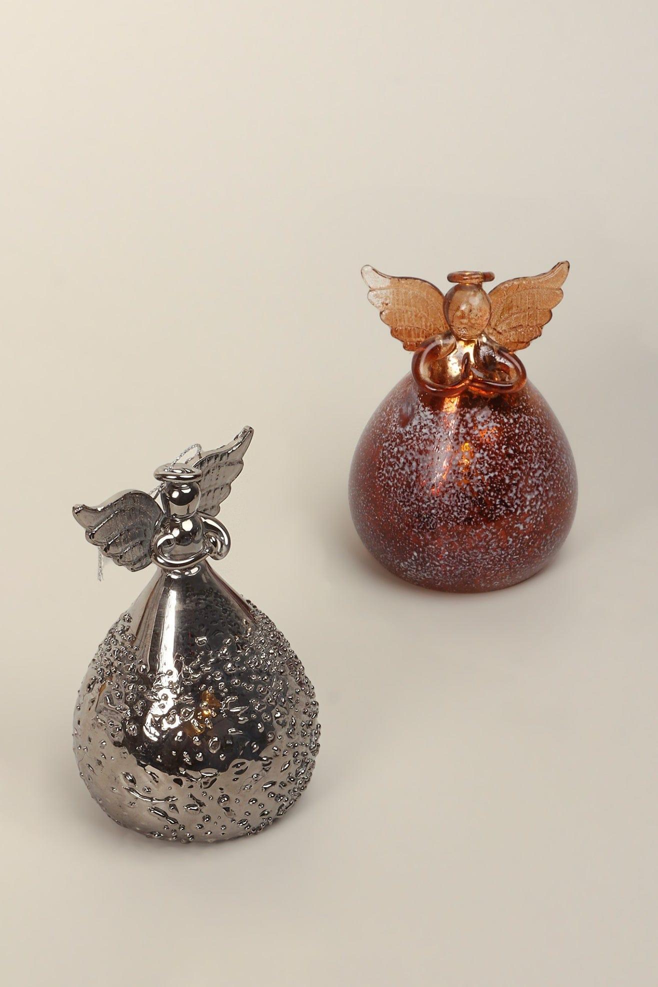 Celestia Glass Light-Up Angel Ornament Golden Glow & Silver Sparkle Designs - G Decor