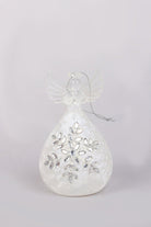 Celestia Glass Light-Up Angel Ornament Snowflake Frost & Frosted Pearl Designs - G Decor