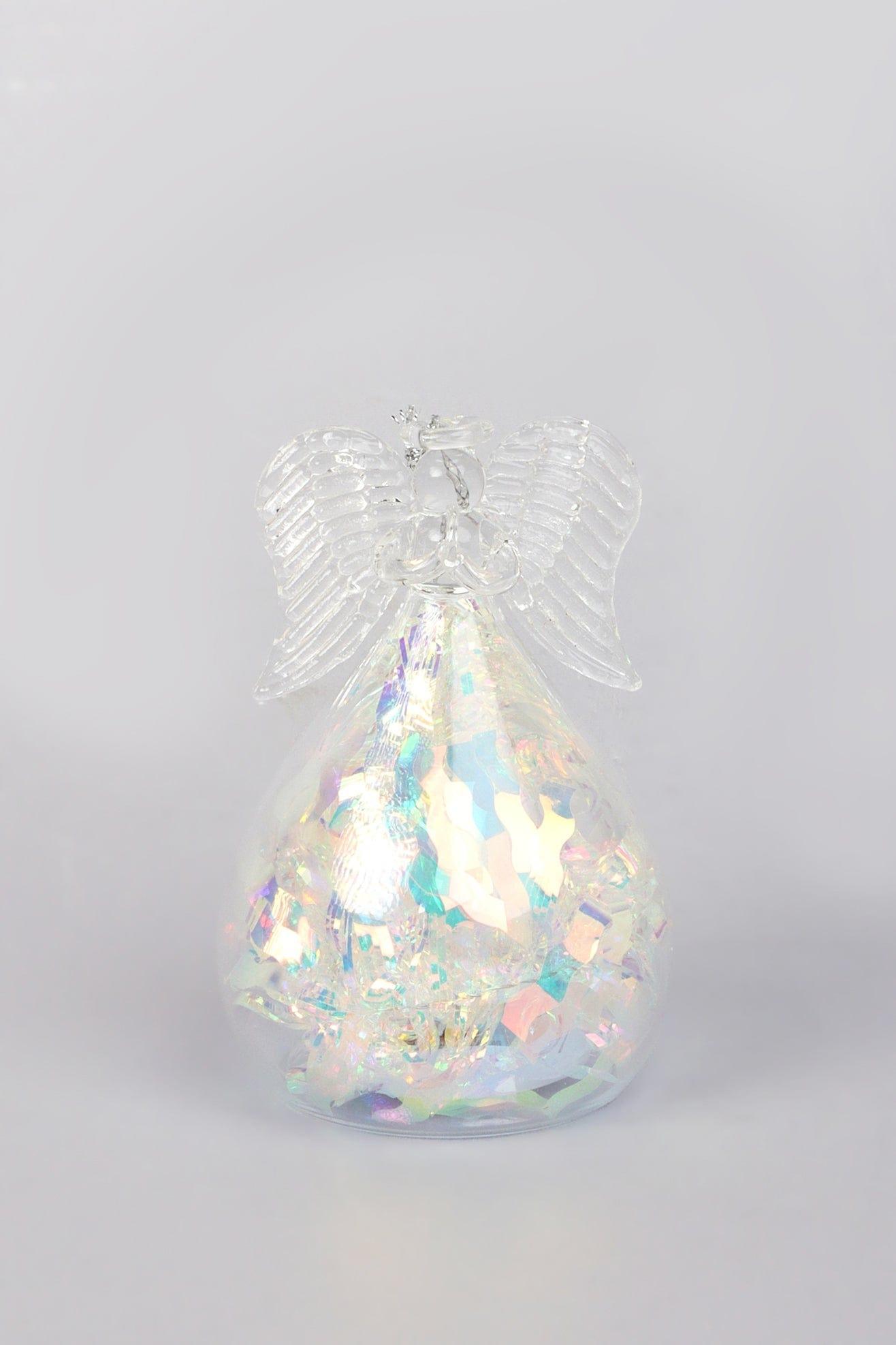 Celestia Glass Light-Up Angel Ornament Snowflake Frost & Frosted Pearl Designs - G Decor