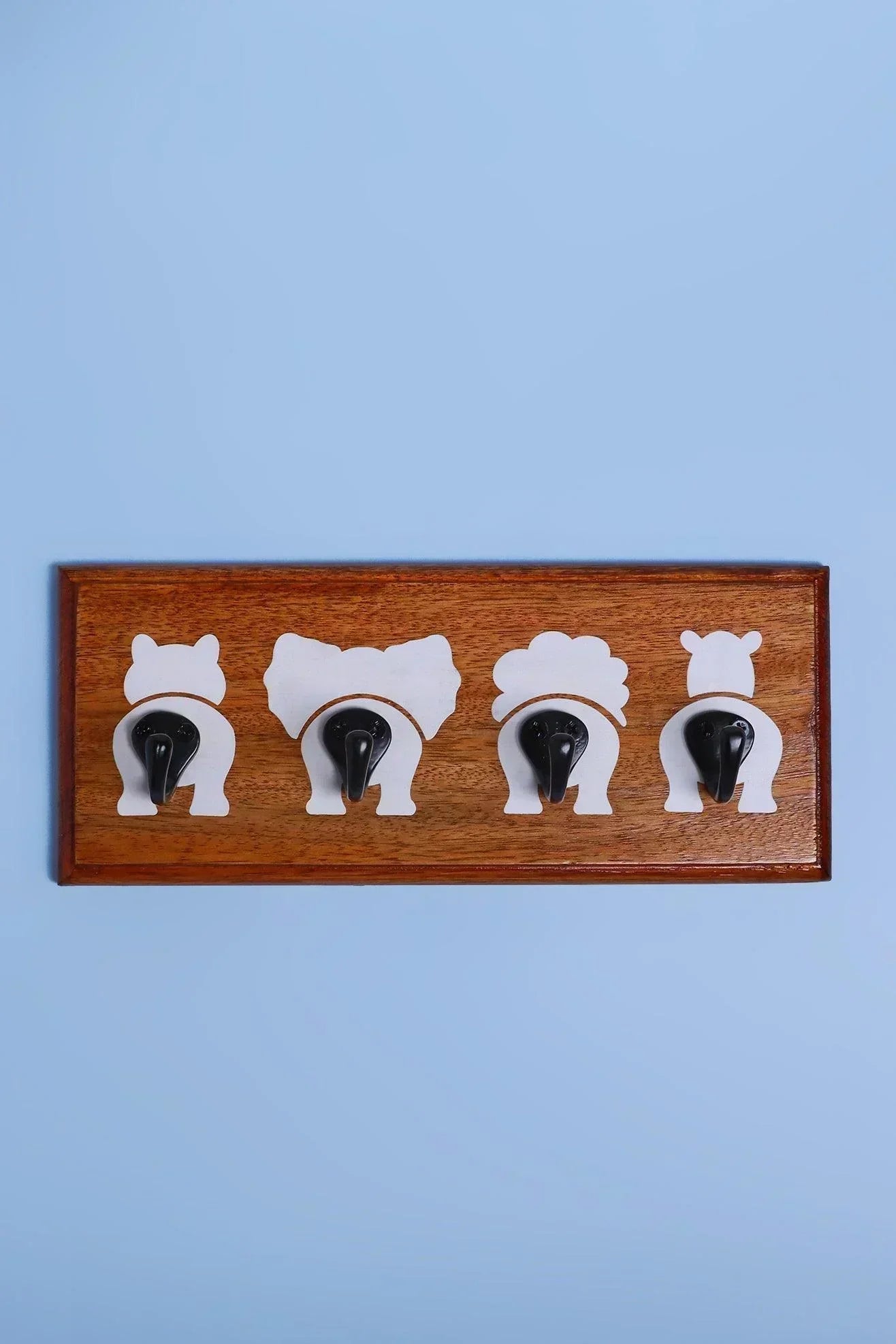 Cheeky Critters Animal Bottoms Wooden Wall Hook Rack — close-up view, G Decor