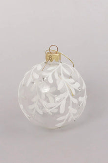 Handgefertigte Weihnachtsbaumkugeln aus Glas „Gefrostetes Blatt“ – Weiß & Silber