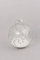 Clear Frosted Leaf Hand-Finished Glass Christmas Baubles — close-up view, G Decor