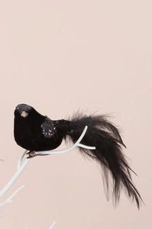 Handmade Velvet Feather Clip-On Christmas Birds in Black Red or Teal