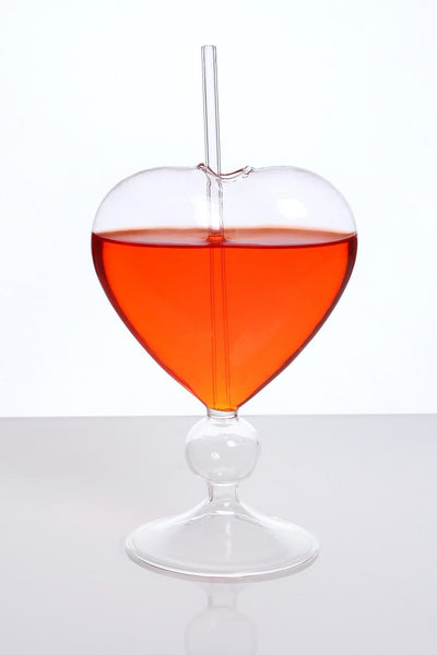 G Decor Drinkware Clear Cocktail Heart-Shaped Glass With Straw