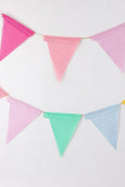 Colourful Rustic Hessian Bunting — close-up view, G Decor