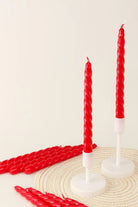 Coraline Rouvière Crimson Red Twisted Taper Candles — G Decor