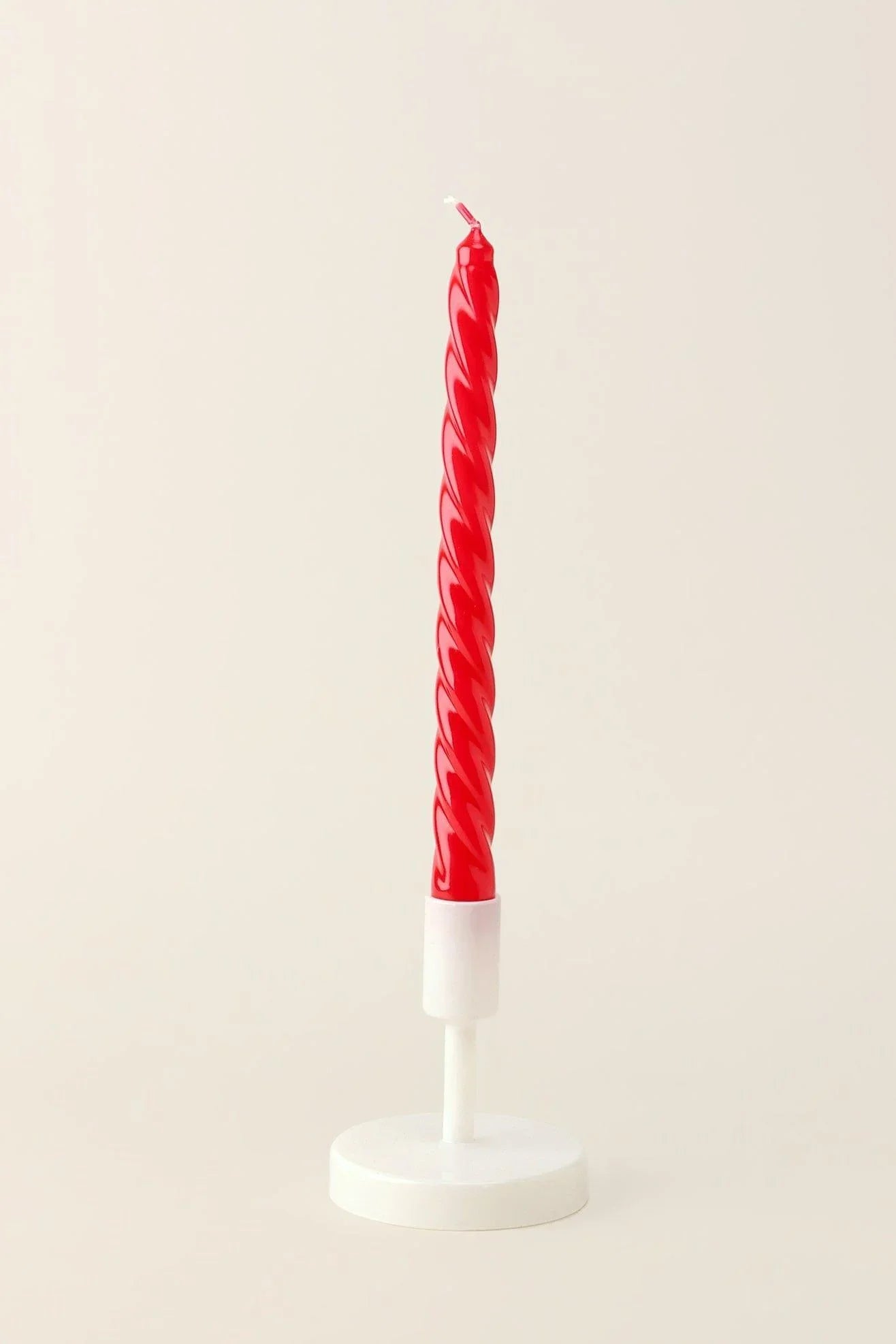 Coraline Rouvière Crimson Red Twisted Taper Candles — close-up view, G Decor