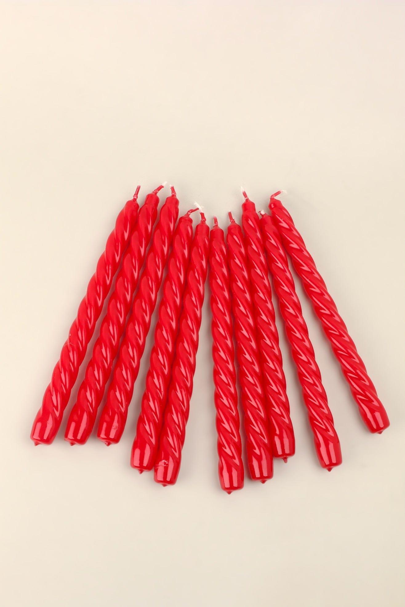 Coraline Rouvière Set of 2, 10 or 20 Crimson Red Twisted Dinner &amp; Taper Candles - G Decor