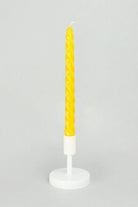 Coraline Solaira Golden Yellow Twisted Taper Candles — close-up view, G Decor