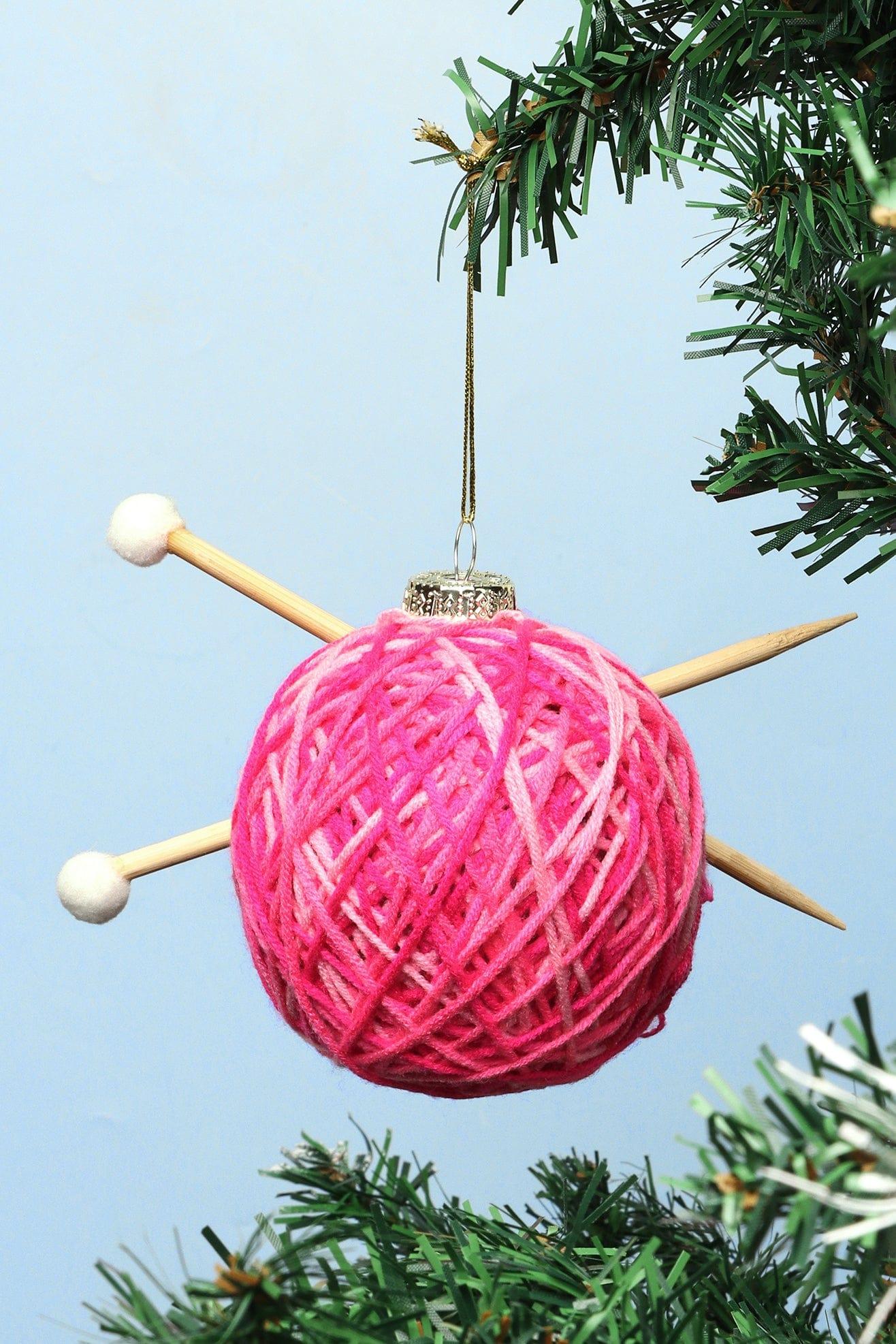 G Decor Christmas Decorations Pink Cosy Christmas Ball of Wool Bauble Ornament
