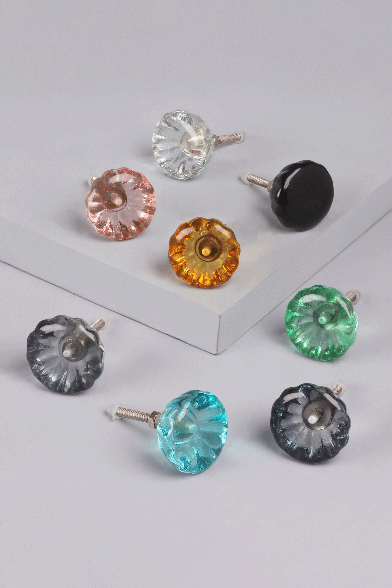Crystal glass flower torus cabinet knob multipack