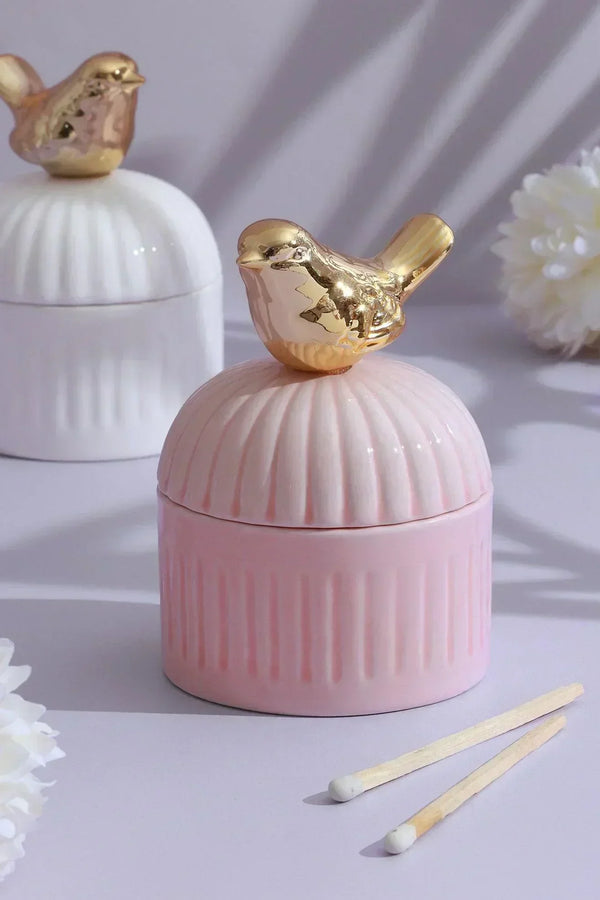 Cute Bird Soy Wax Scented Candle in Ceramic Jewellery Pot