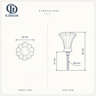Size drawing of the daisy glass cabinet knob: 42 mm across the petals, 85 mm long overall with its 41 mm bolt, bolt 4 mm in diameter