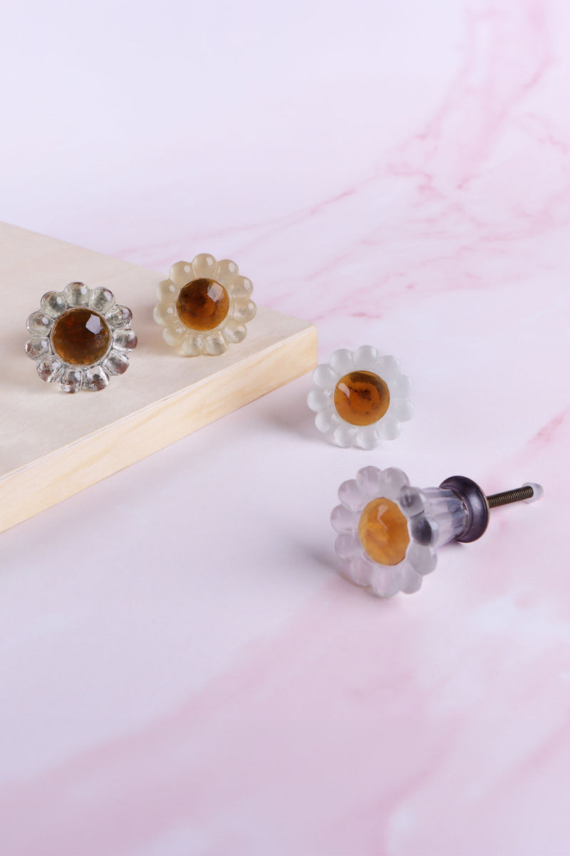 Daisy Glass Cabinet Knob with Amber Centre