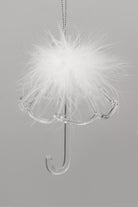 G Decor Christmas Decorations White Delicate Glass Umbrella with White Feather Christmas Tree Decoration