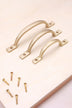 Cabinet D handle in satin brass, 4, 5 and 6 inch