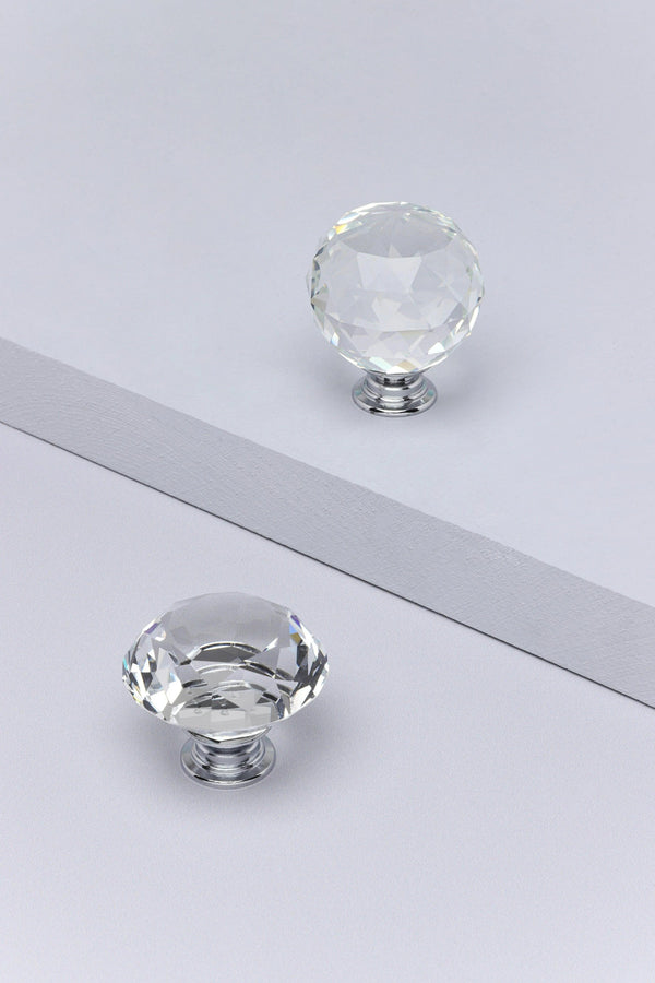 Diamond-Cut Crystal Glass Cabinet Knob — Multipack