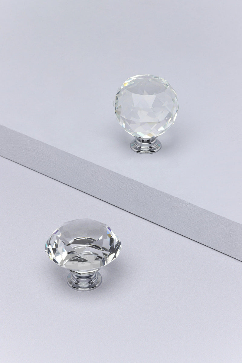 Diamond-Cut Crystal Glass Cabinet Knob — Multipack