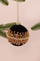 G Decor Christmas Decorations Black Elegant Black Velvet Christmas Tree Bauble with Gold Tinsel and Diamond Decorations