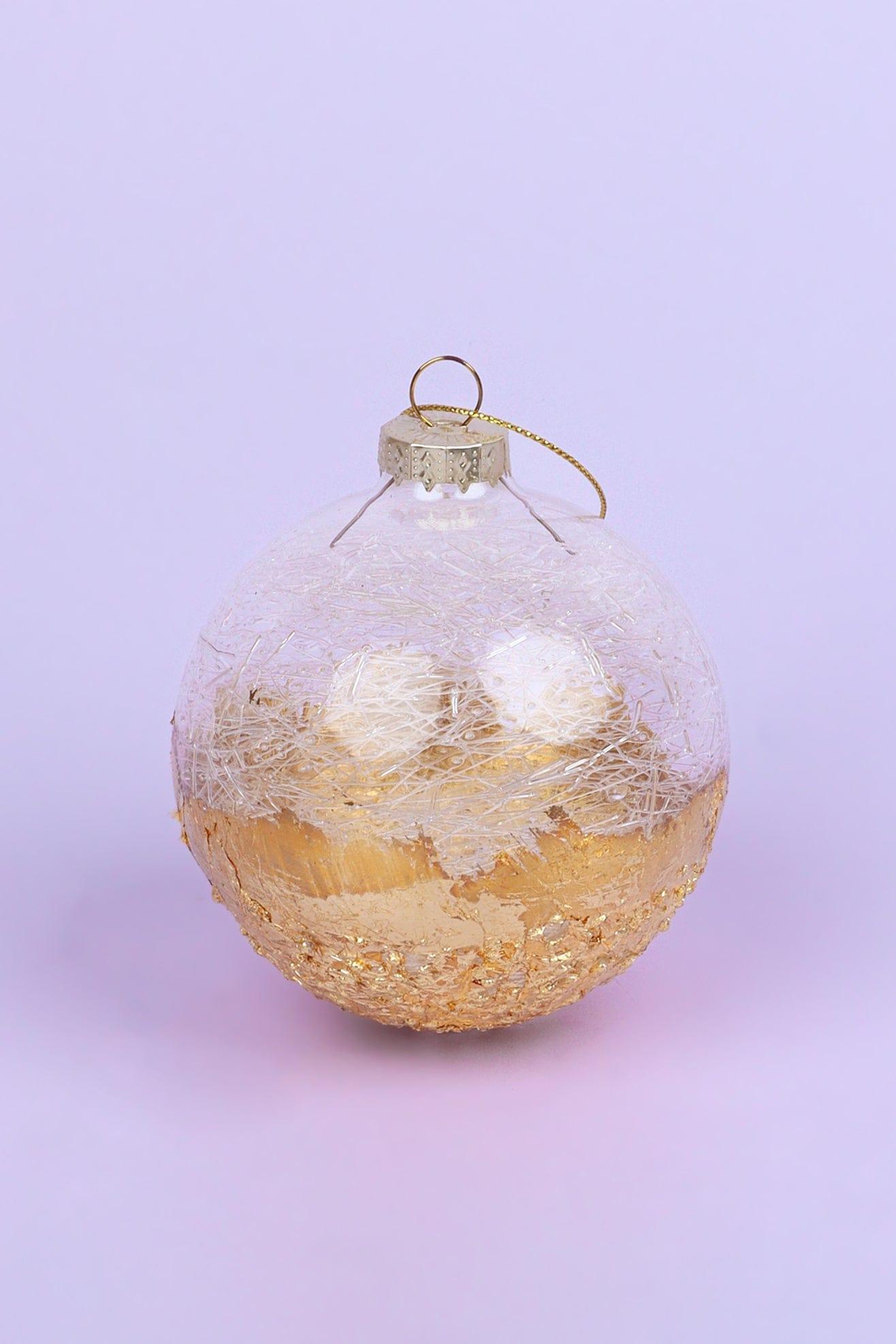 G Decor Christmas Decorations Gold / Spun Glass Elegant Gold Christmas Baubles - Clear Spun Glass and Sequin-Adorned Gold