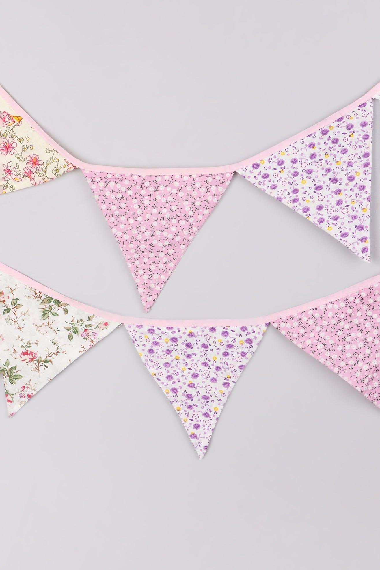 Elegant Pink and White Floral Cloth Bunting - G Decor
