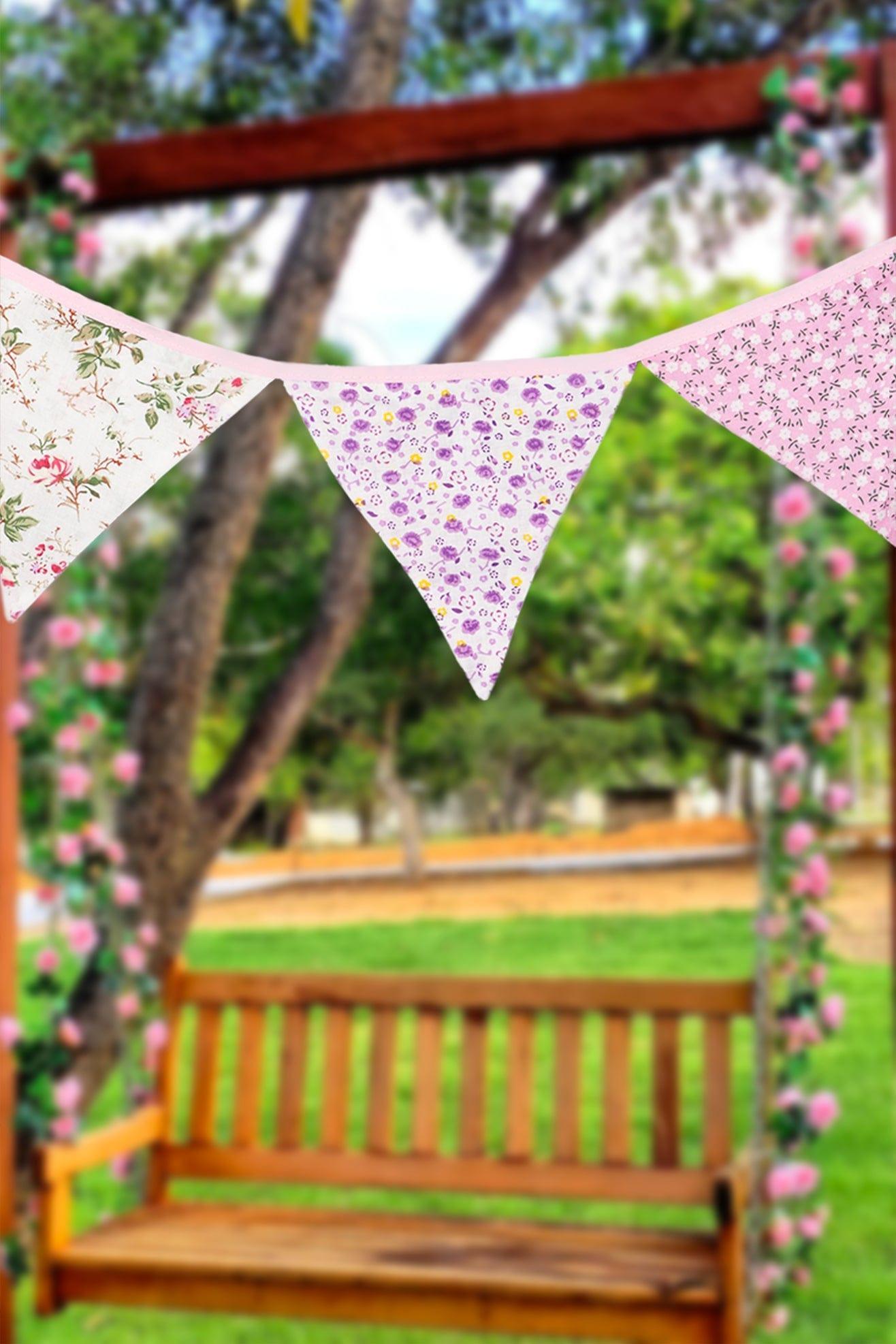 G Decor Bunting Pink Elegant Pink and White Floral Cloth Bunting